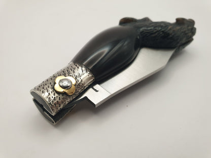 Coltello scultura cinghiale, manico bufalo, 23 cm - Artigianato Pasella