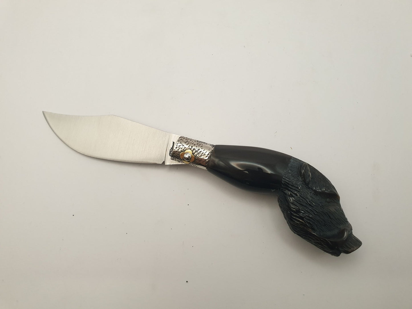 Coltello scultura cinghiale, manico bufalo, 23 cm - Artigianato Pasella