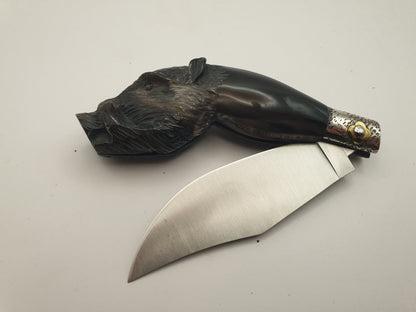 Coltello scultura cinghiale, manico bufalo, 23 cm - Artigianato Pasella